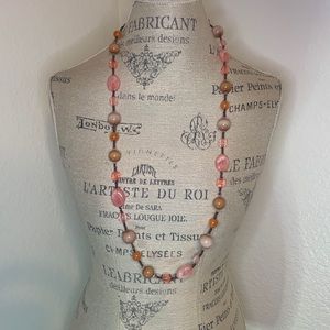 Pink, Orange, Brown and Tan Beaded Necklace